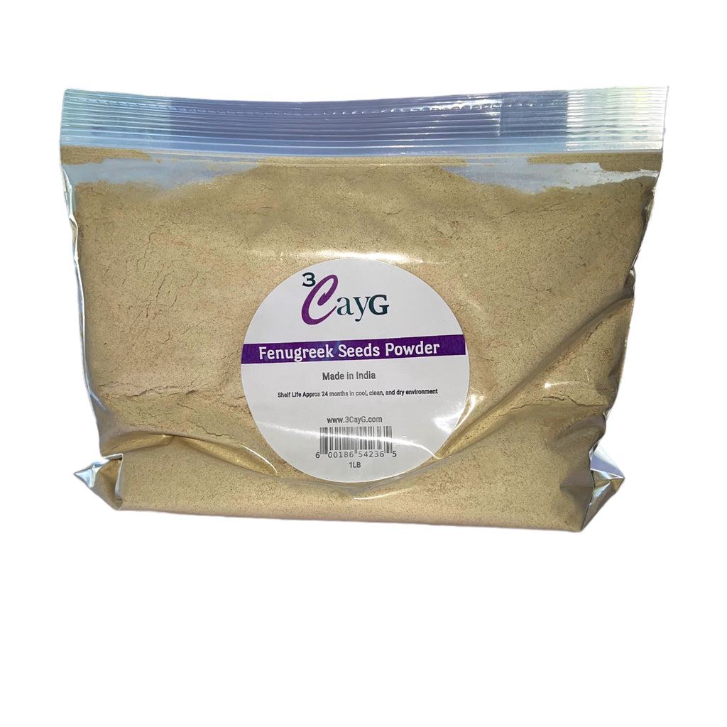 Picture of a bag of fenugreek powder for promoting hair growth and nourishment. Natural, effective and free of harmful chemicals